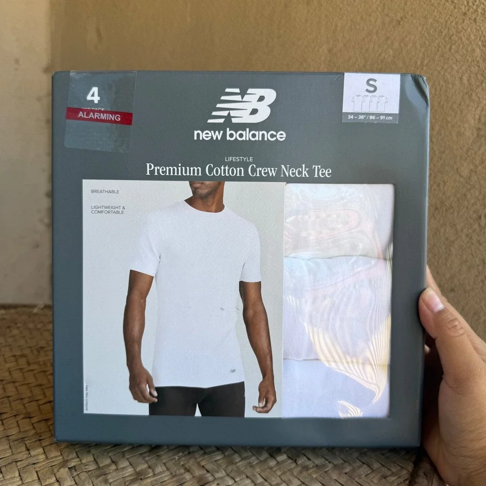 New New Balance Mens 4-Pack Premium Cotton Crew Neck Tee White Small NB3026-4
